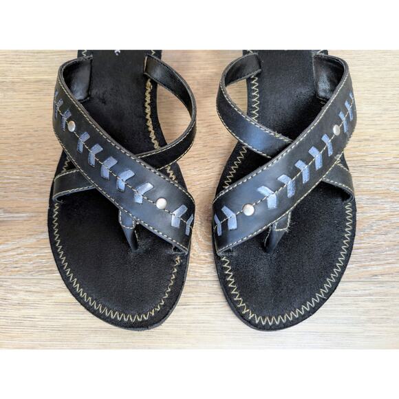 Airwalk Petey Sandal 8.5 Black Wedge Thong Silver Studded Comfort Padded Classic - Picture 5 of 12